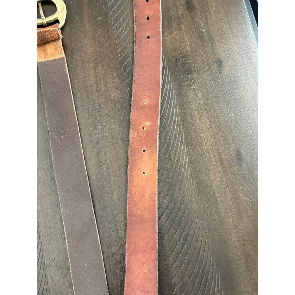 Rare Vintage Polo Ralph Lauren Brown Leather Belt Size 40 Brass Horseshoe Buckle